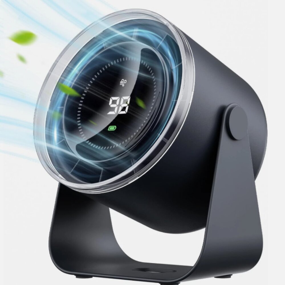 WSKEN Desk Fan with Battery Operated, Quiet Digital Display Portable Fan Office